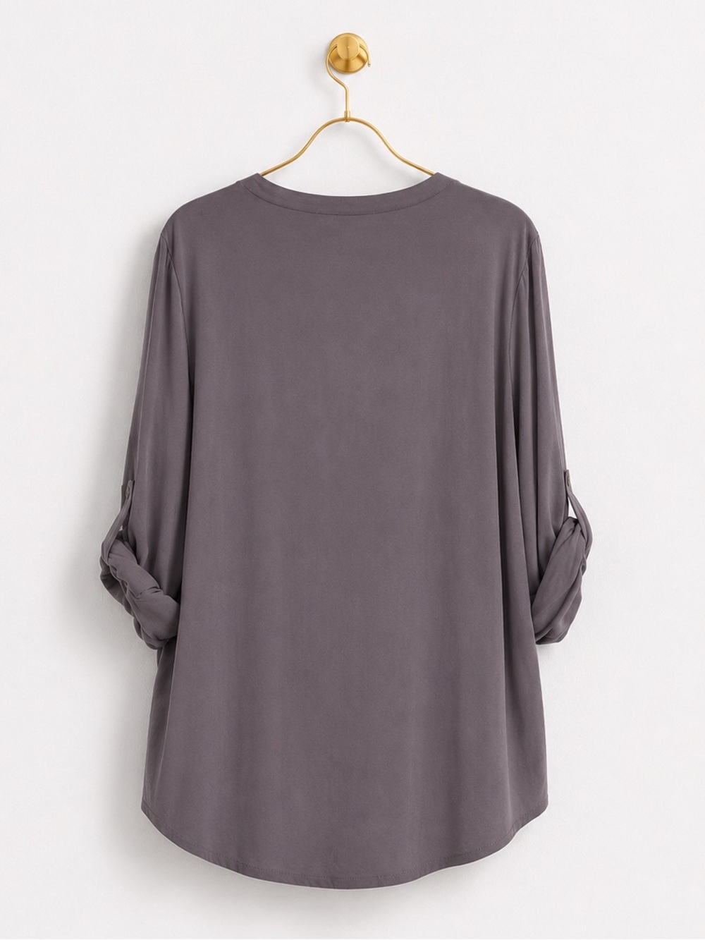 SOLITAIRE GRAY EMBROIDERED ROLL TAB SLEEVES BOHO WESTERN ROMANTIC TOP SZ XL - Picture 3 of 5